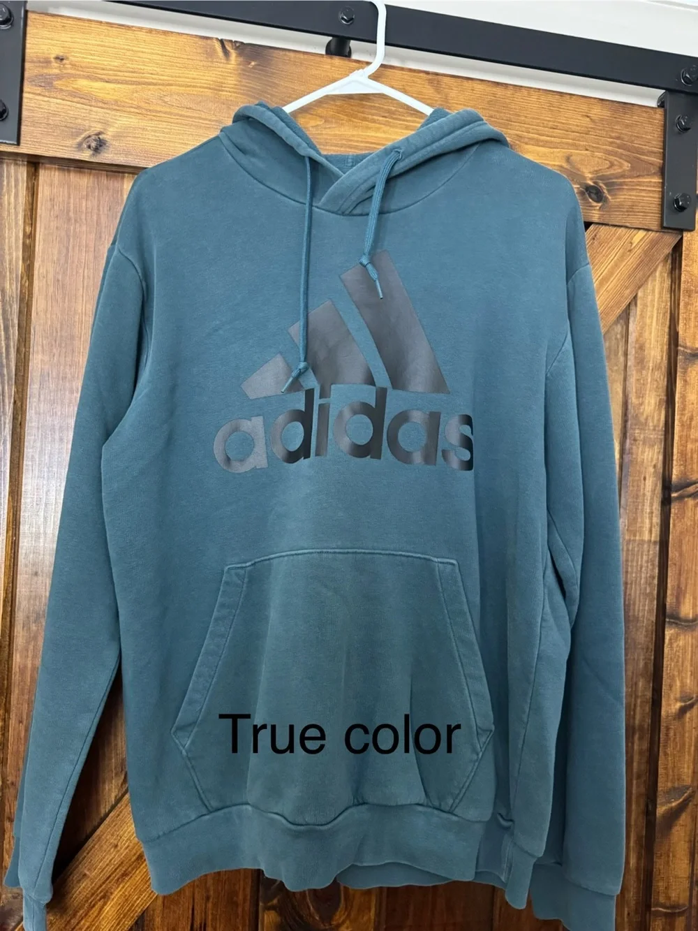 Adidas Men’s Medium Faded Teal Blue Logo Pullover Hoodie